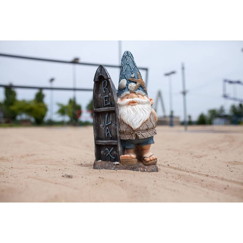15.59" Resin Solar Surfing Sol Beach Gnome - Exhart