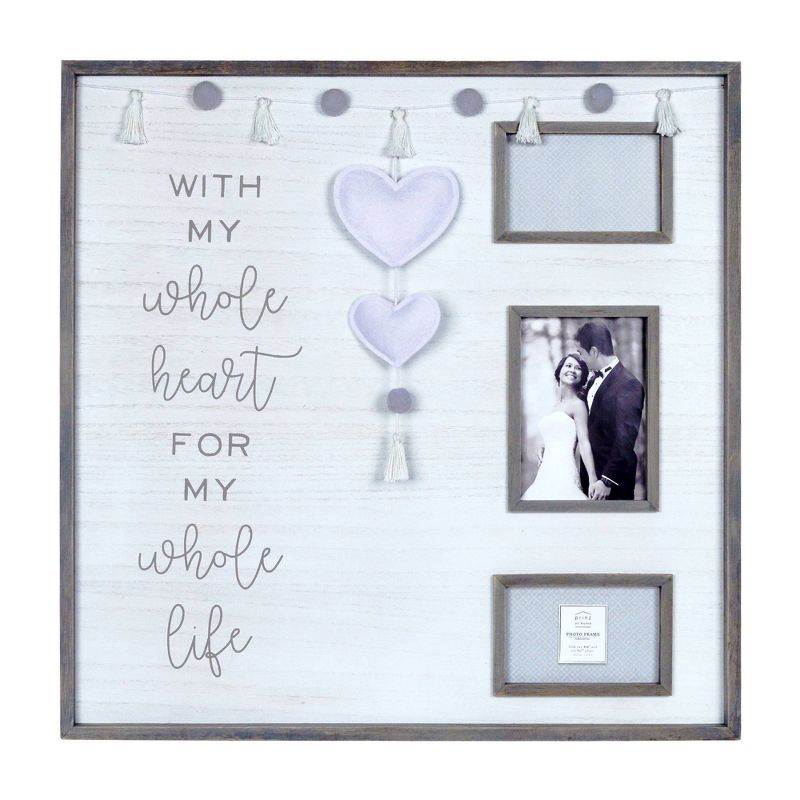 24" x 24" Three Opening My Whole Heart Collage Photo Display Gray - New View