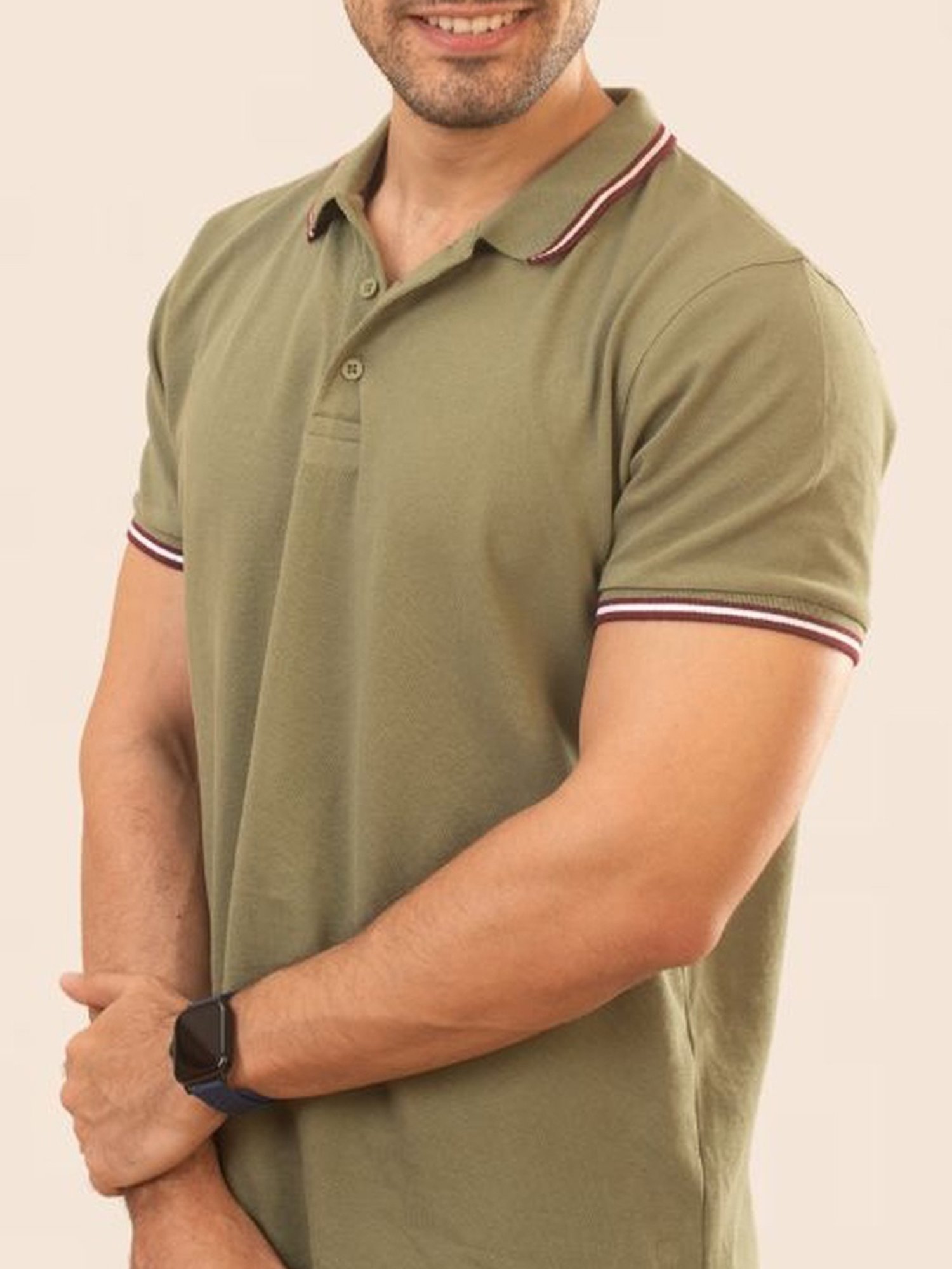 The Bleu Label Green Cotton Slim Fit Polo T-Shirt