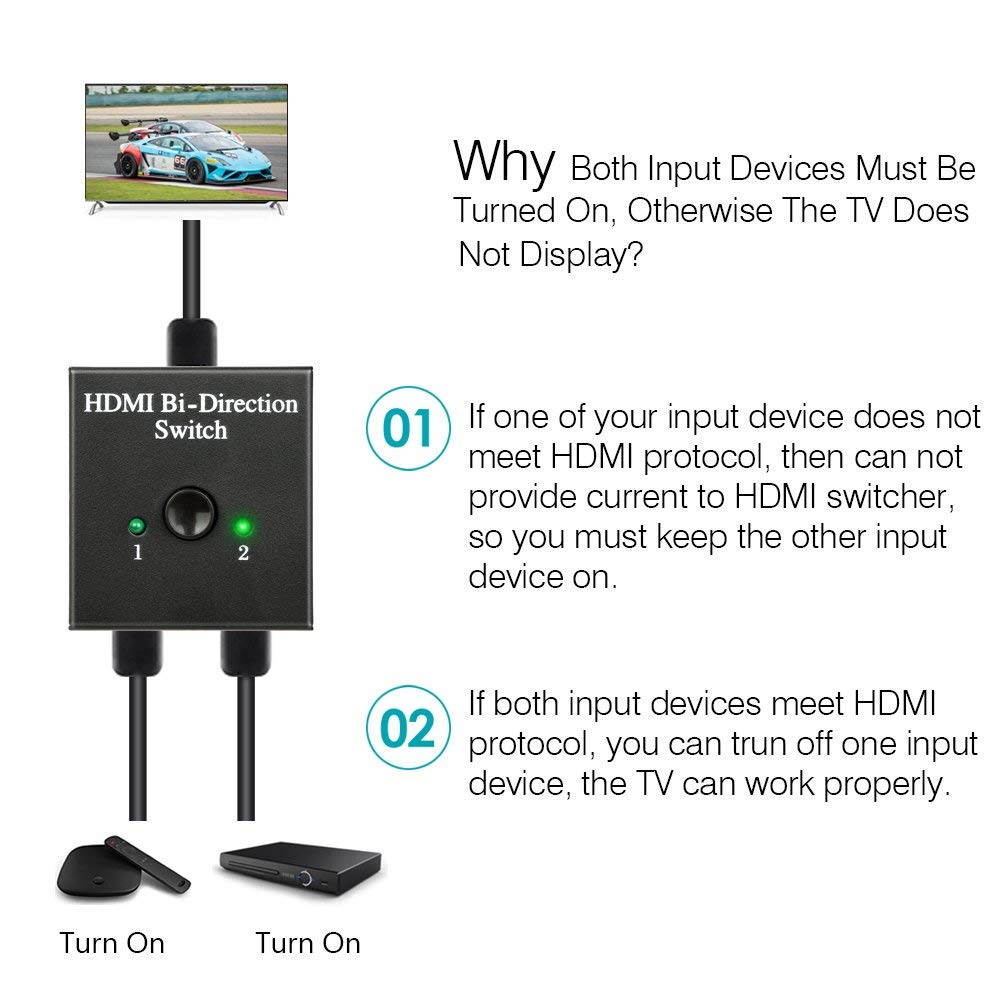 Wanmingtek HDMI Switch Bi-Direction 4K HDMI Splitter 2 x 1/1 x 2 No External Power Required 2 Ports HDMI Switcher Supports Ultra HD 4K 3D 1080P