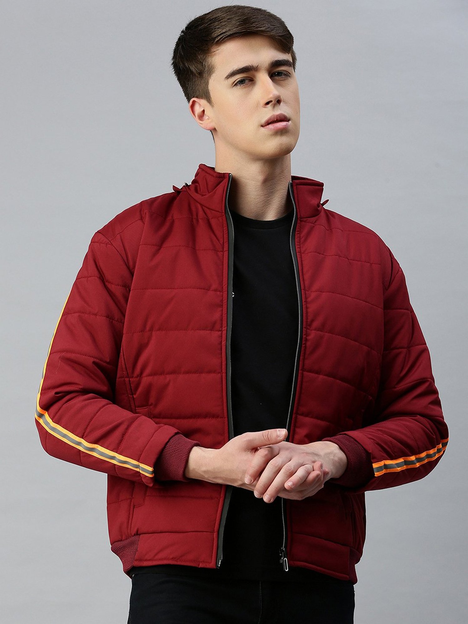 VOXATI Maroon Regular Fit Hooded Jacket