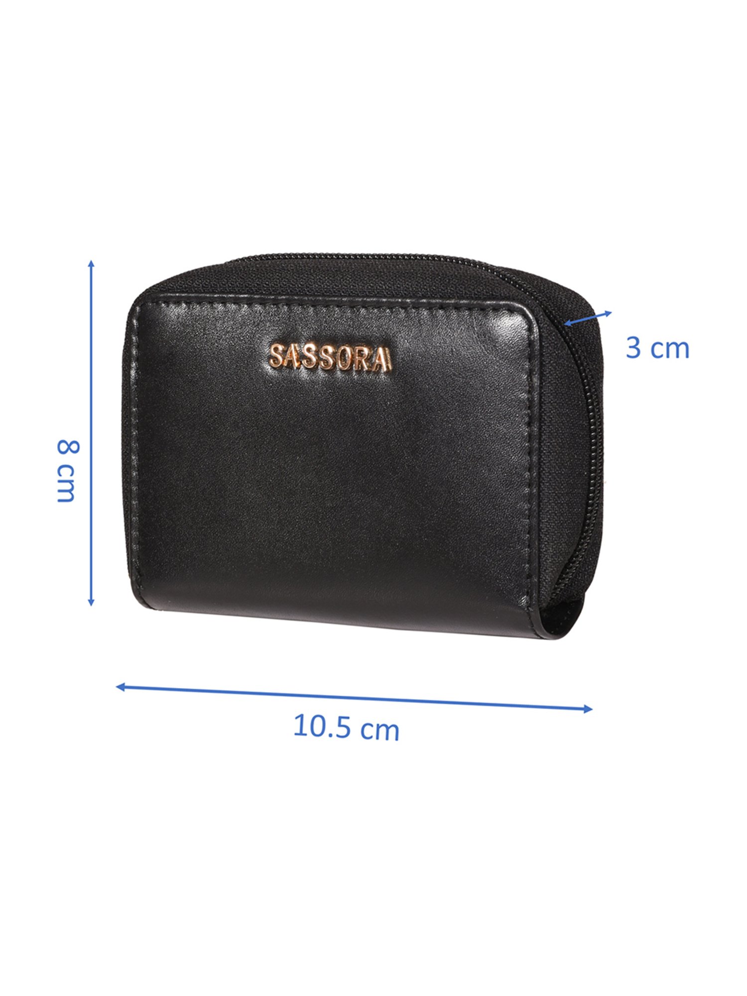 SASSORA Valerie Black Leather Small Coin & Card Case for Men & Women