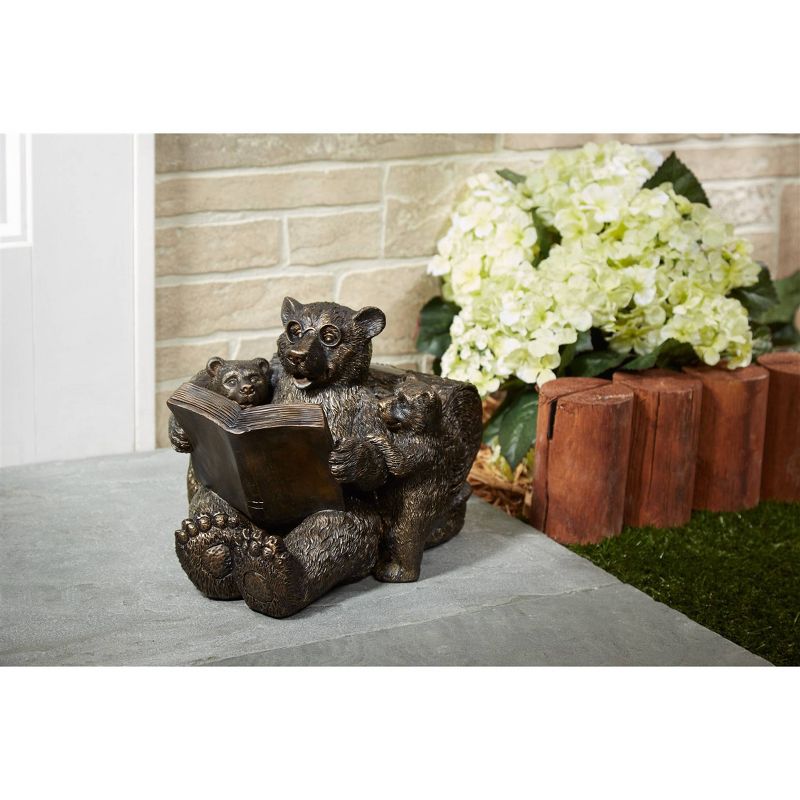 9" LED Reading Bear Family Solar Statue Brown - Smart Solar