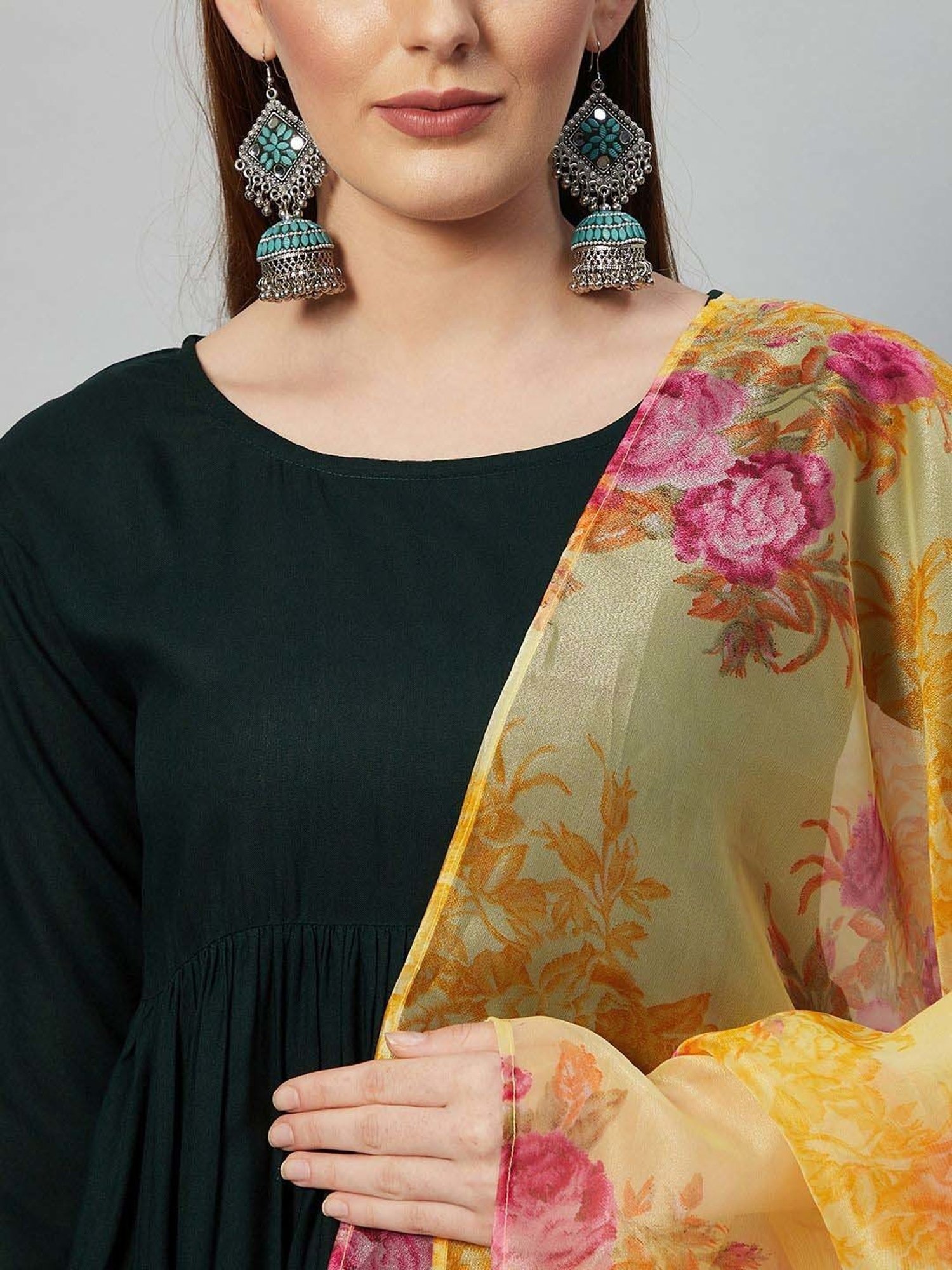 Inweave Yellow Floral Print Dupatta