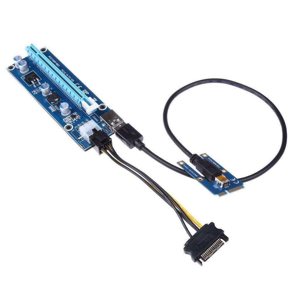 PCI-E Express 1x to16x Extender Riser Card Adapter SATA 6Pin USB 3.0 Power Cable