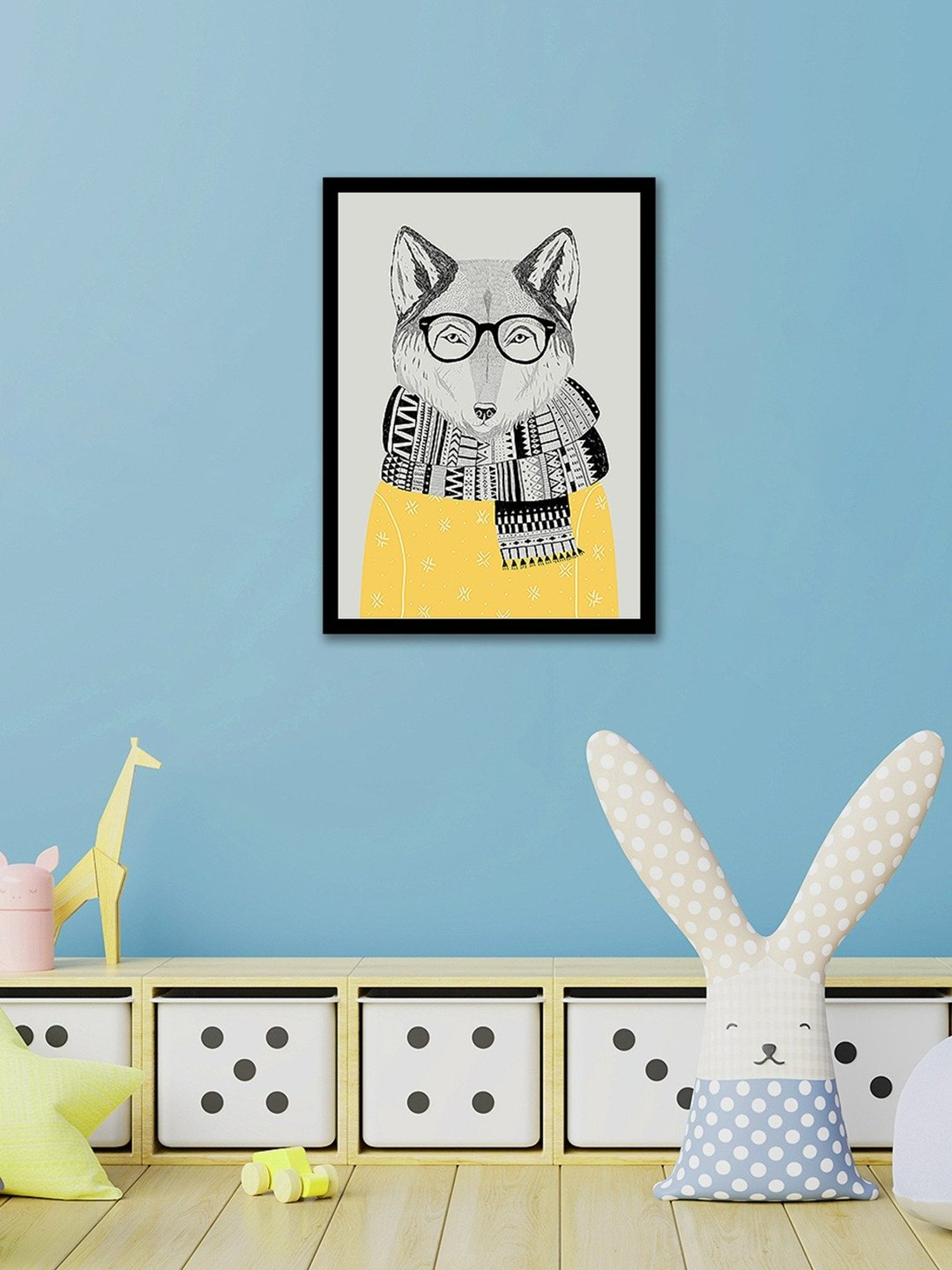 Art Street The Winter Wolf Pencil Printed Yellow Engineered Wood Wall Art Posters