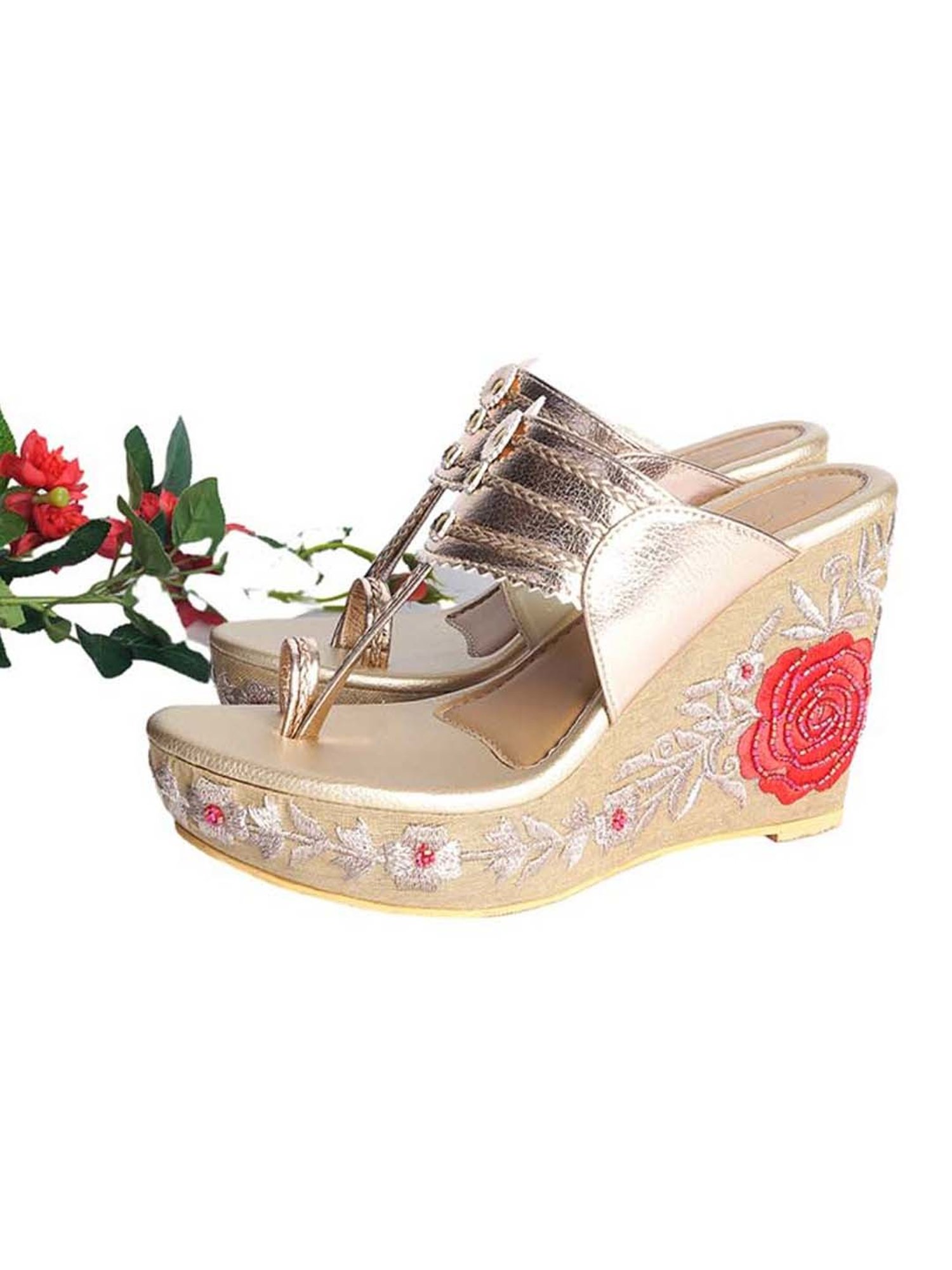 Sole House Women's Gold Toe Ring Wedges