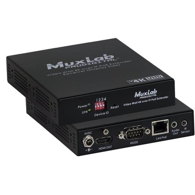 MuxLab - 500759-RX - MuxLab Video Wall 4K over IP PoE Extender RX - 1 Output Device - 328.08 ft Range - 1 x Network (RJ-45) - 1 x HDMI Out - Serial Port - 4K - 3840 x 2160 - Twisted Pair - Category 6