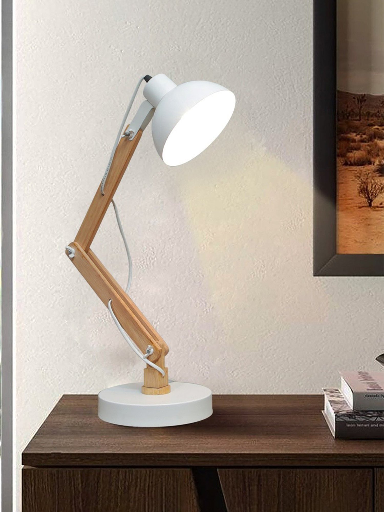 Homesake White Wood Swing Arm Desk Lamp (Bulb not included)