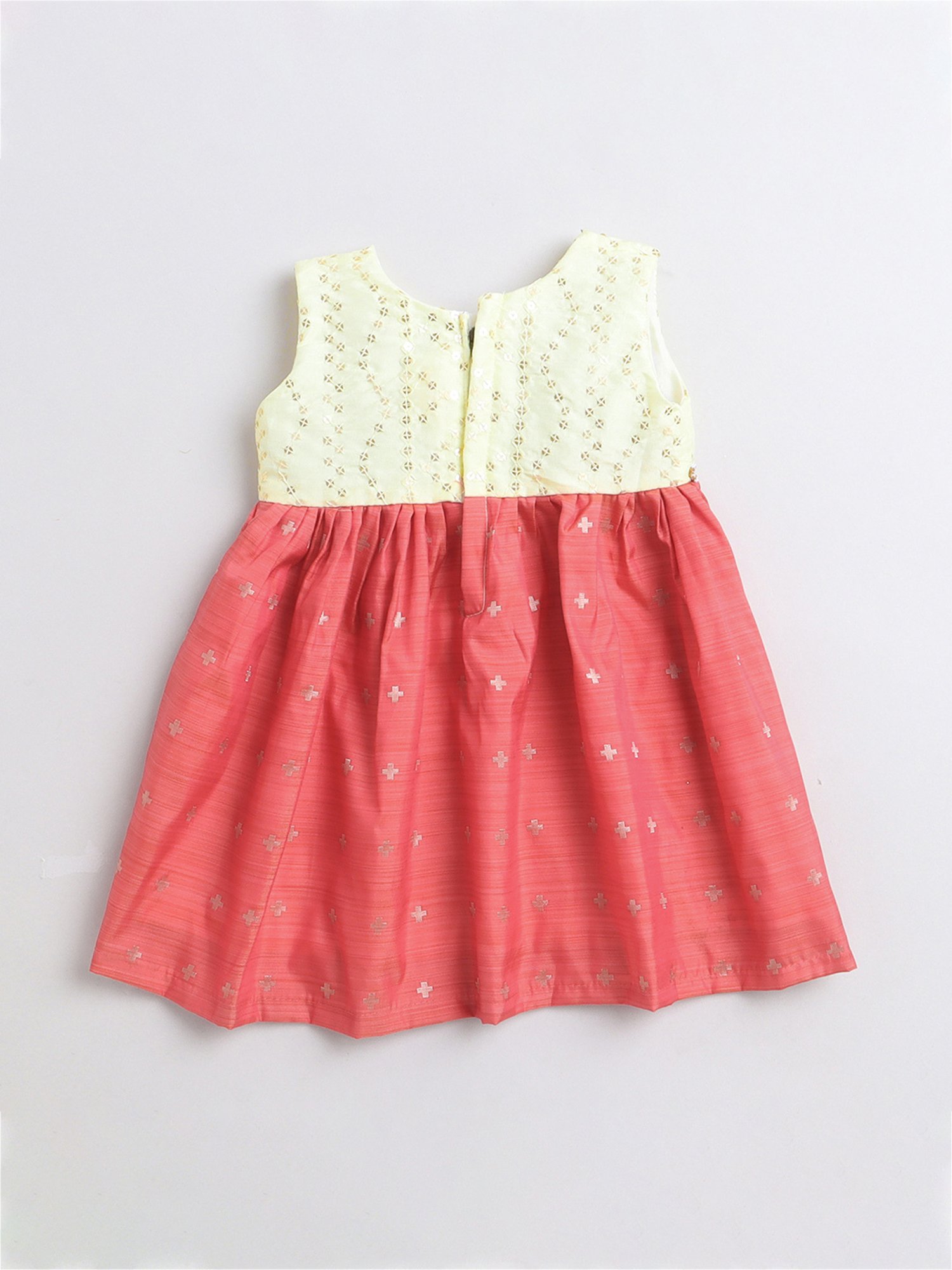 Many Frocks Kids Cream & Peach Embellished Dress