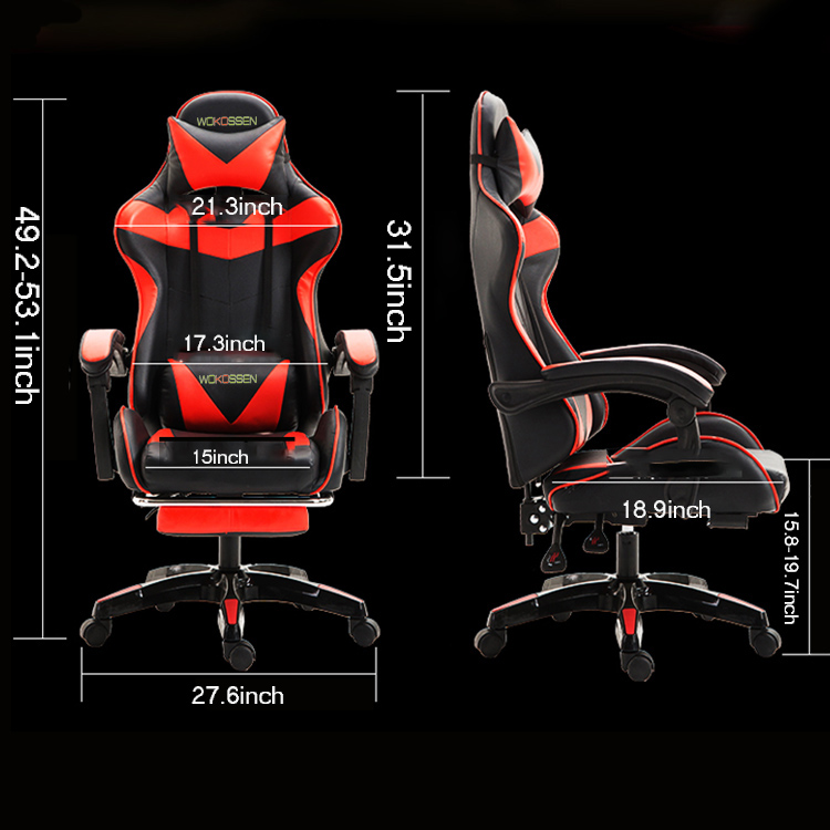 Wokossen Gaming Chair Racing Style Office Chair Adjustable Lumbar Cushion Swivel Rocker Recliner Leather High Back Ergonomic Computer Desk Chair with Retractable Footrest(Black/White)