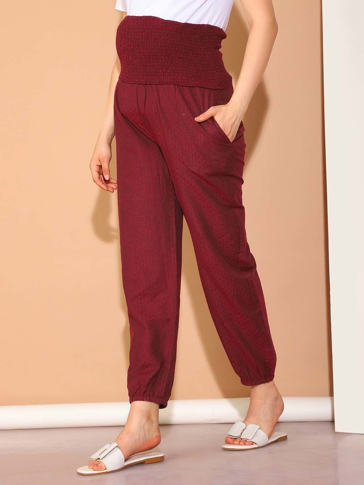 Moms Maternity Maroon Polka Dot Print Maternity pants