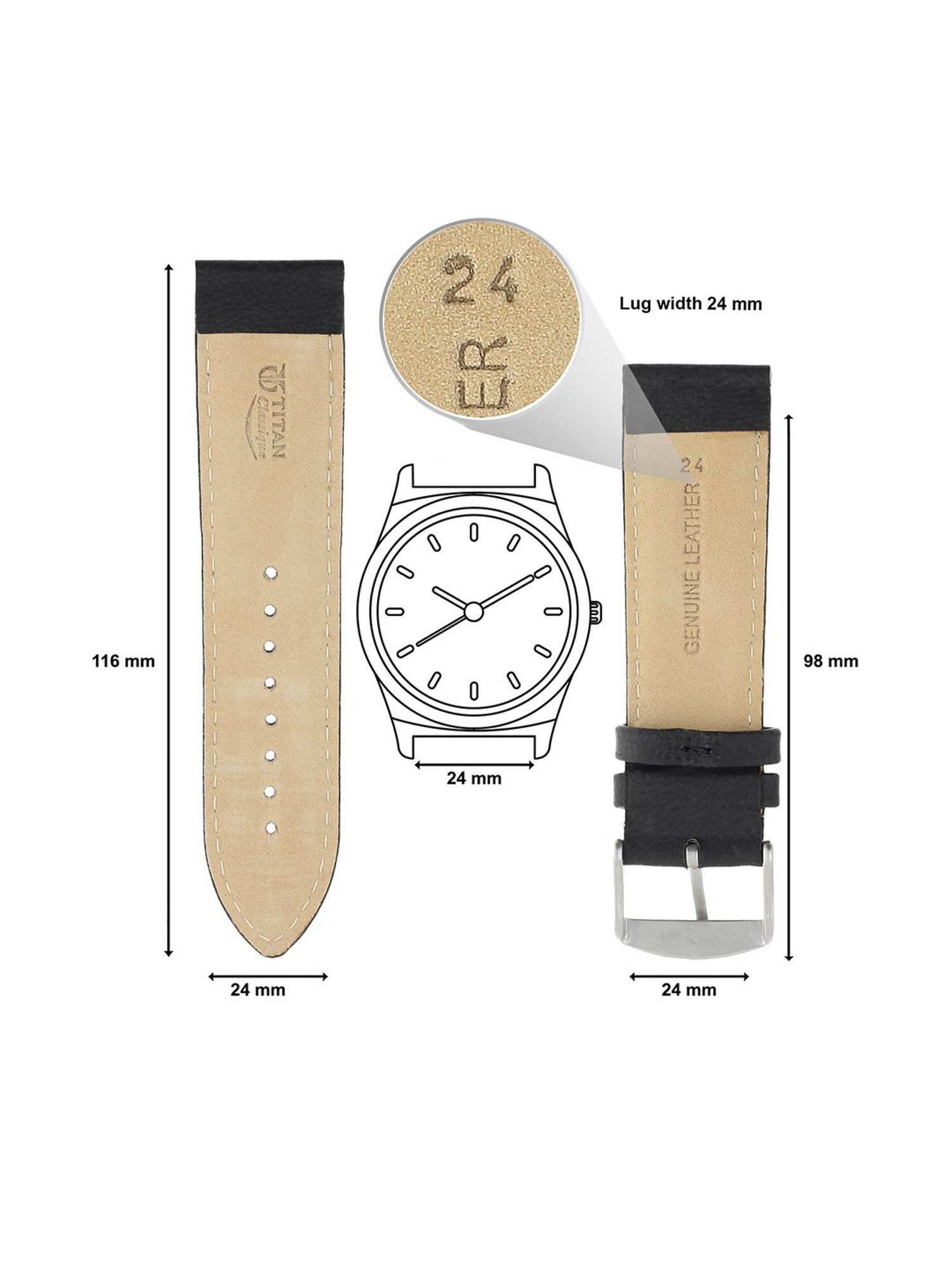 Titan 24 mm Tan Genuine Leather Strap for Men