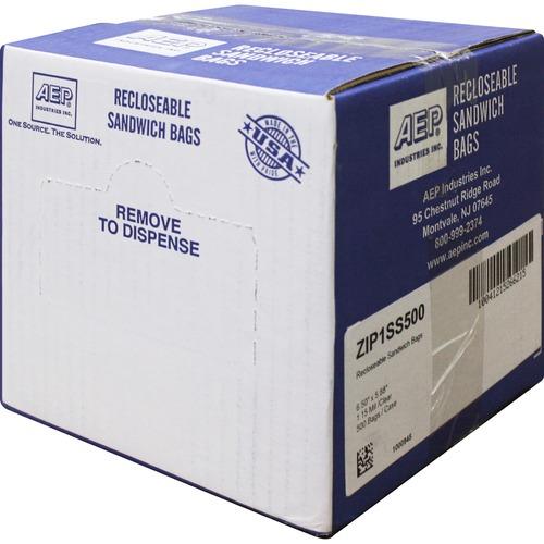 Recloseable Zipper Seal Sandwich Bags, 1.15mil, 6.5 x 5.875, Clear, 500/Box WBIZIP1SS500