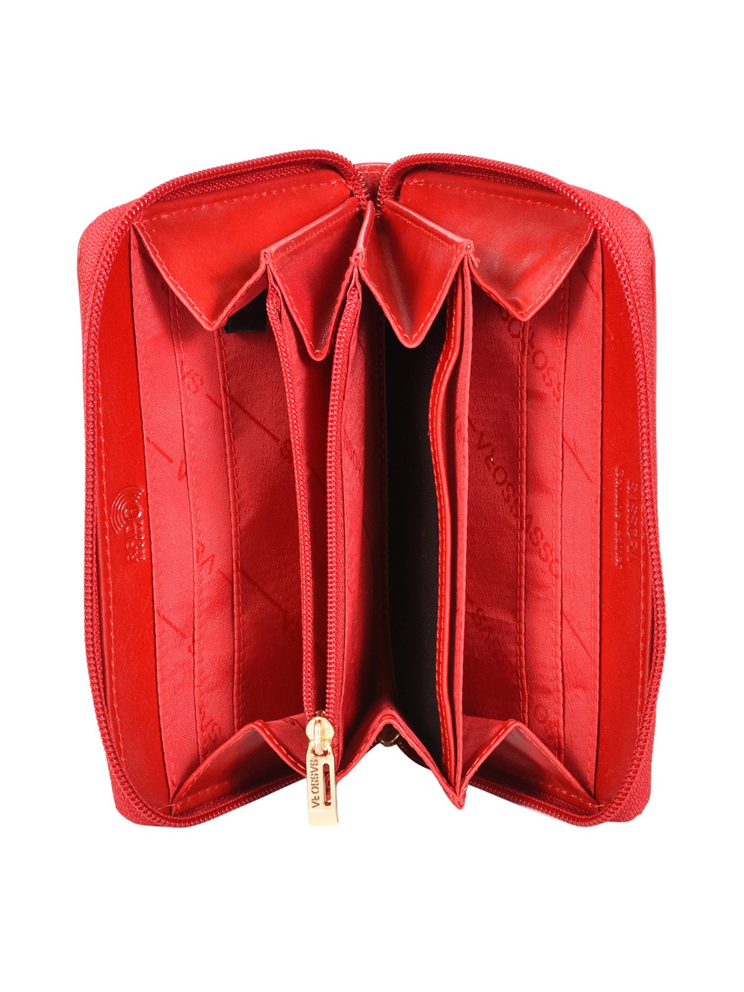SASSORA Red Solid Rfid Zip Around Wallet for Women