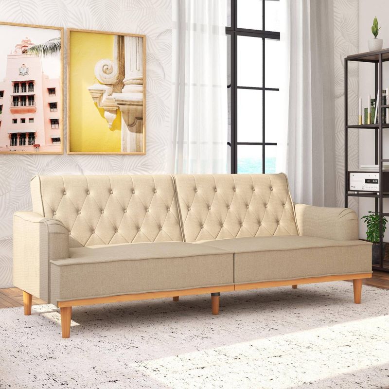 Stella Vintage Convertible Sofa Bed Futon Tan Linen - Mr. Kate