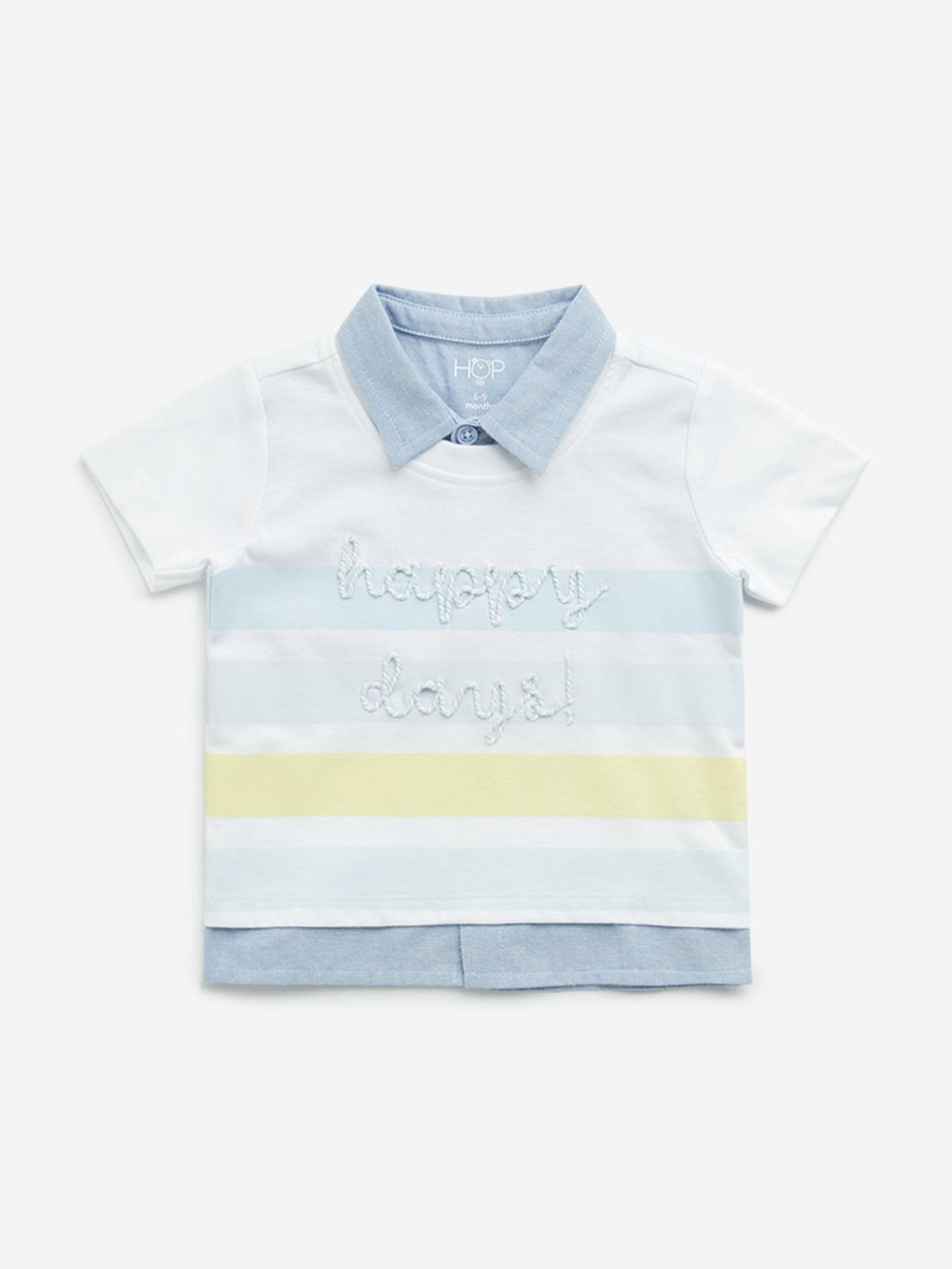 HOP Baby by Westside Multicolour Striped Collared Cotton T-Shirt