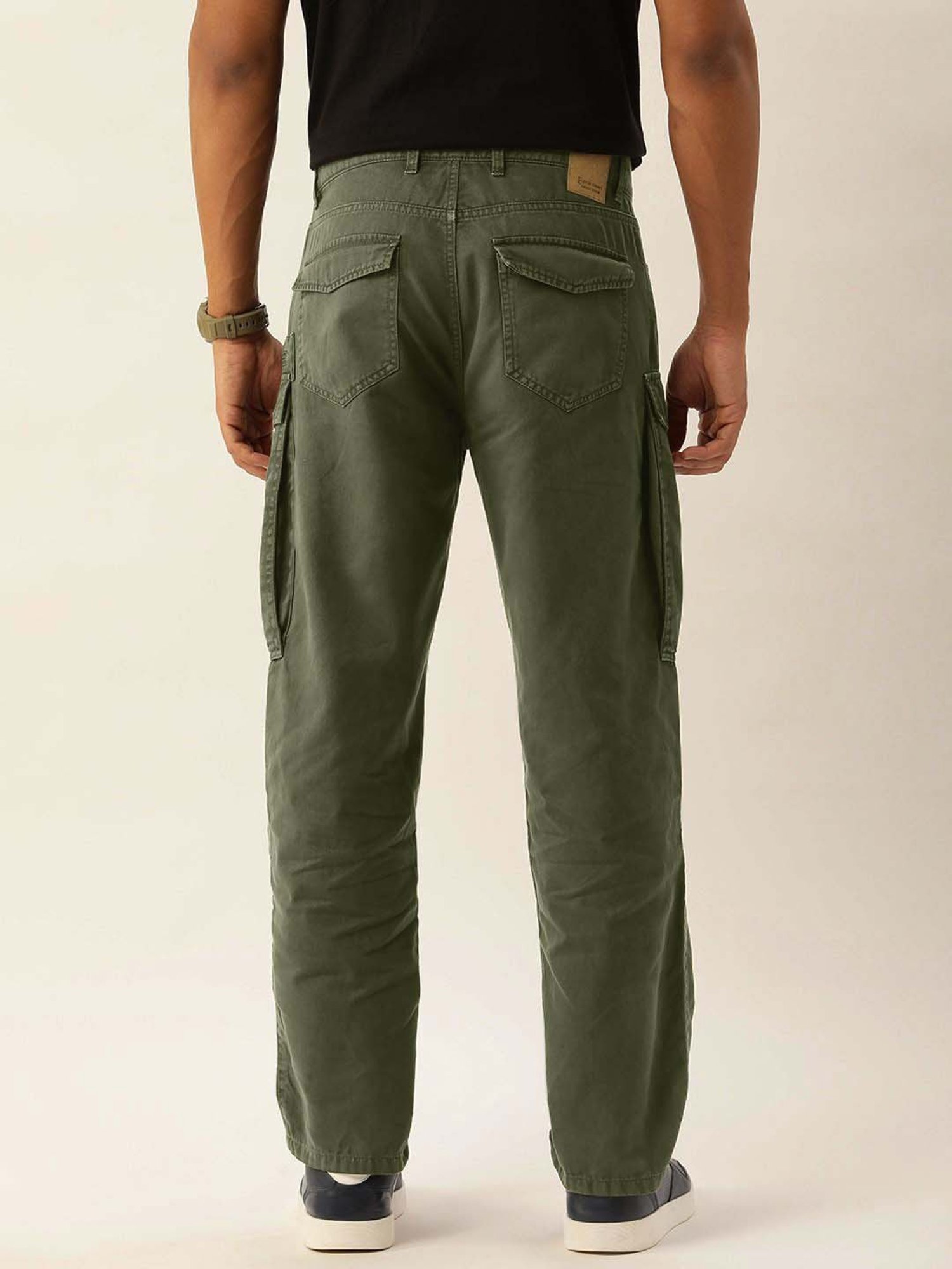 Bene Kleed Olive Loose Fit Overdyed Cotton Cargos