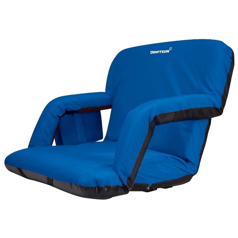 Driftsun Universal Wide Deluxe 25 Inch Width Folding Stadium Reclining Bleacher Seat Chair with Back Support for Sporting Events, Blue