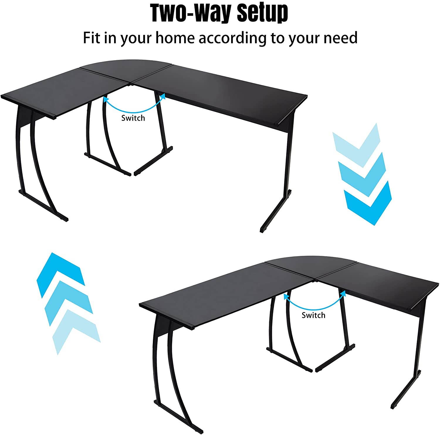 Ochine L Shaped Corner Computer Gaming Desk 58"L x 44"W Modern Workstation Table for Small Space Home Office, Black