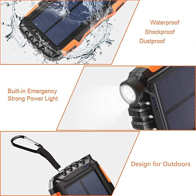 Solar Phone Charger 25000mAh Outdoor Portable Chargers with Dual 21A USB OutportSolar Power Bank External Battery Powerd Pack with Flashlight for iPhoneSamsungCampingShockDustWaterproof