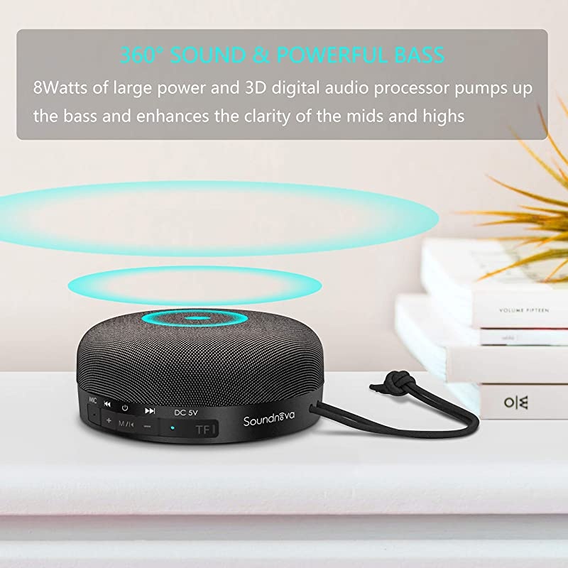 Travel Case Included 8W Bass  IPX5 Waterproof 3D Bluetooth Speaker 15H Music Premium Small Portable Wireless Shower Speaker for iPhone Phone iPad Tablet Pool Beach Hiking Camping Black