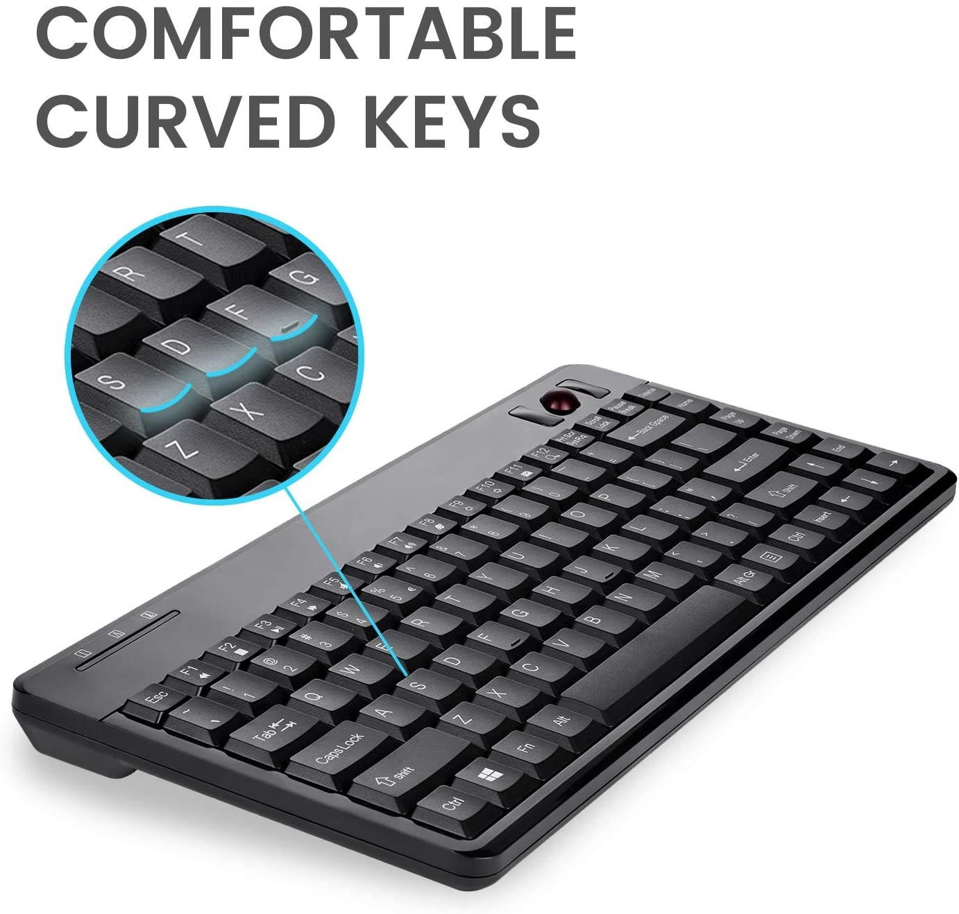 Perixx Periboard-706 Wireless Trackball Mini Keyboard, Build-in 0.55 Inch Trackball for Pointing Feature, Black, US English Layout (10532)