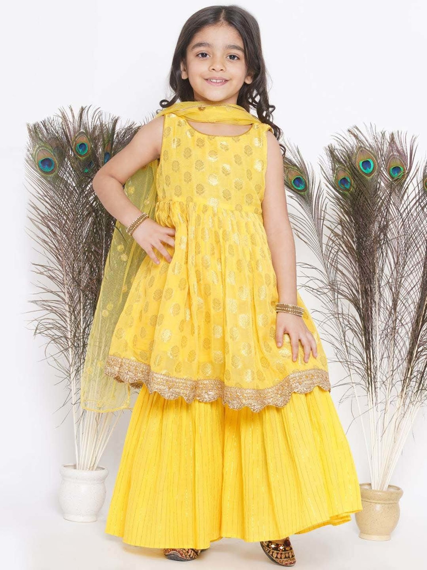 Little Bansi Yellow Cotton Floral Print Kurta Set