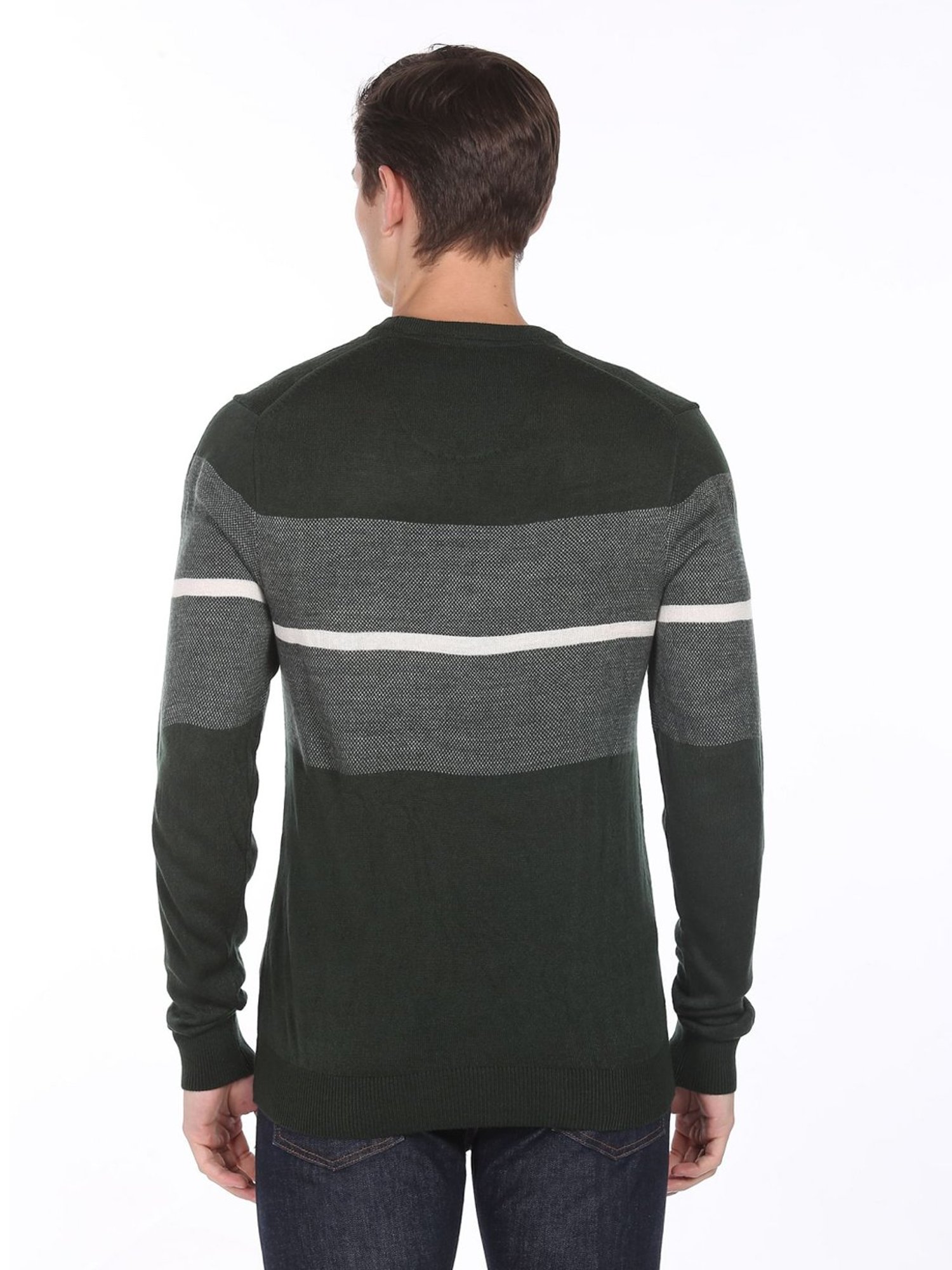 Arrow Sport Olive Regular Fit Striped Sweater
