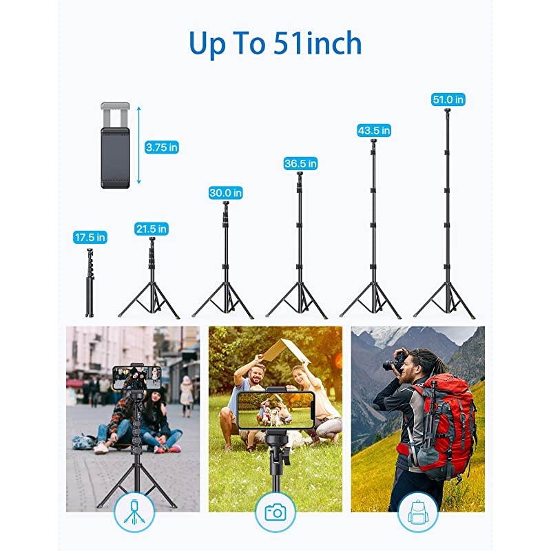Premium Selfie Stick Tripod with Bluetooth Remote 51quot Extendable AllinOneTripod Stand for iPhone amp Android amp Camera Lightweight amp Sturdy Universal Phone Holder for iPhone 11 Series