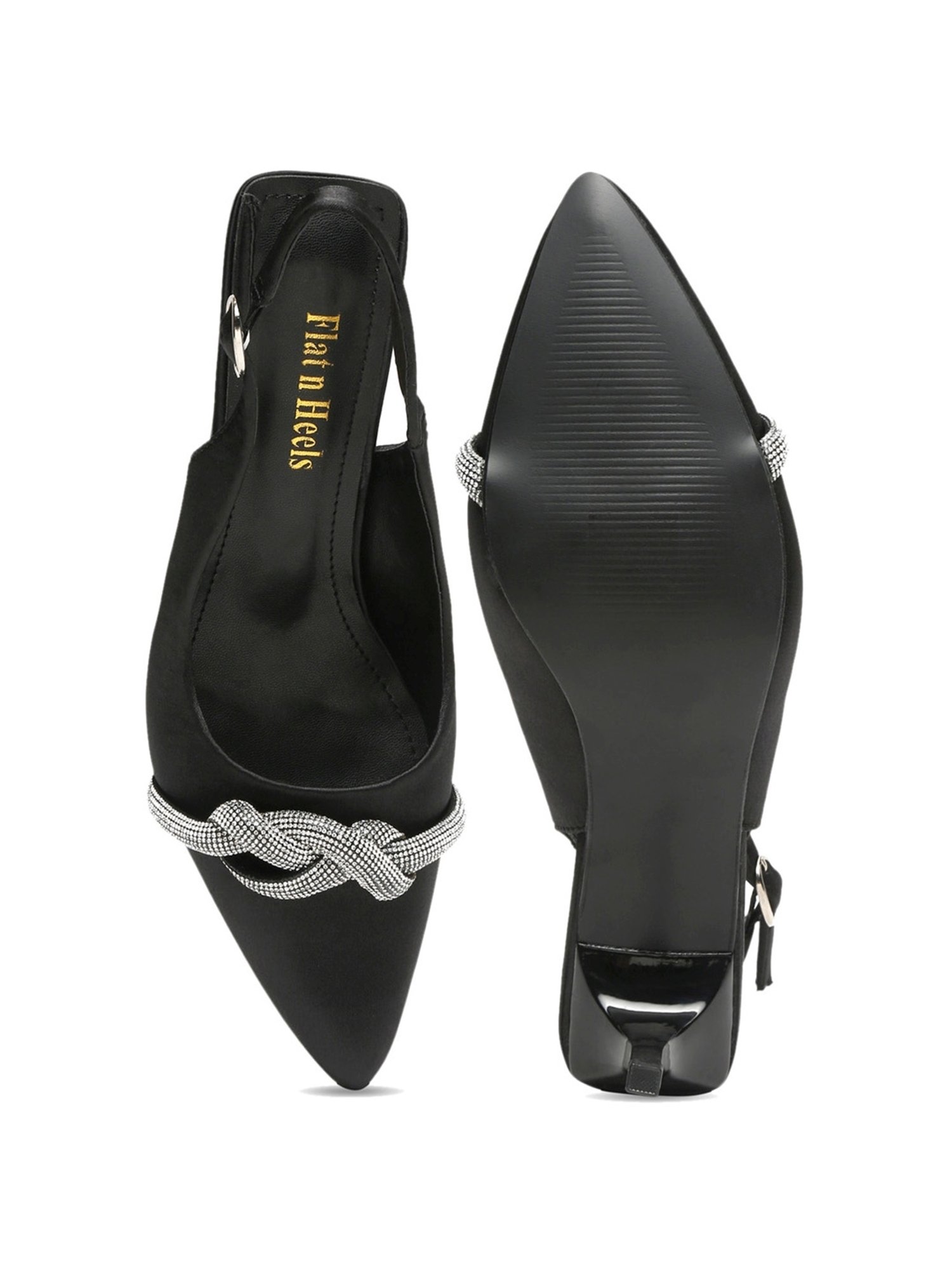 Flat N Heels Women's Black Back Strap Stilettos