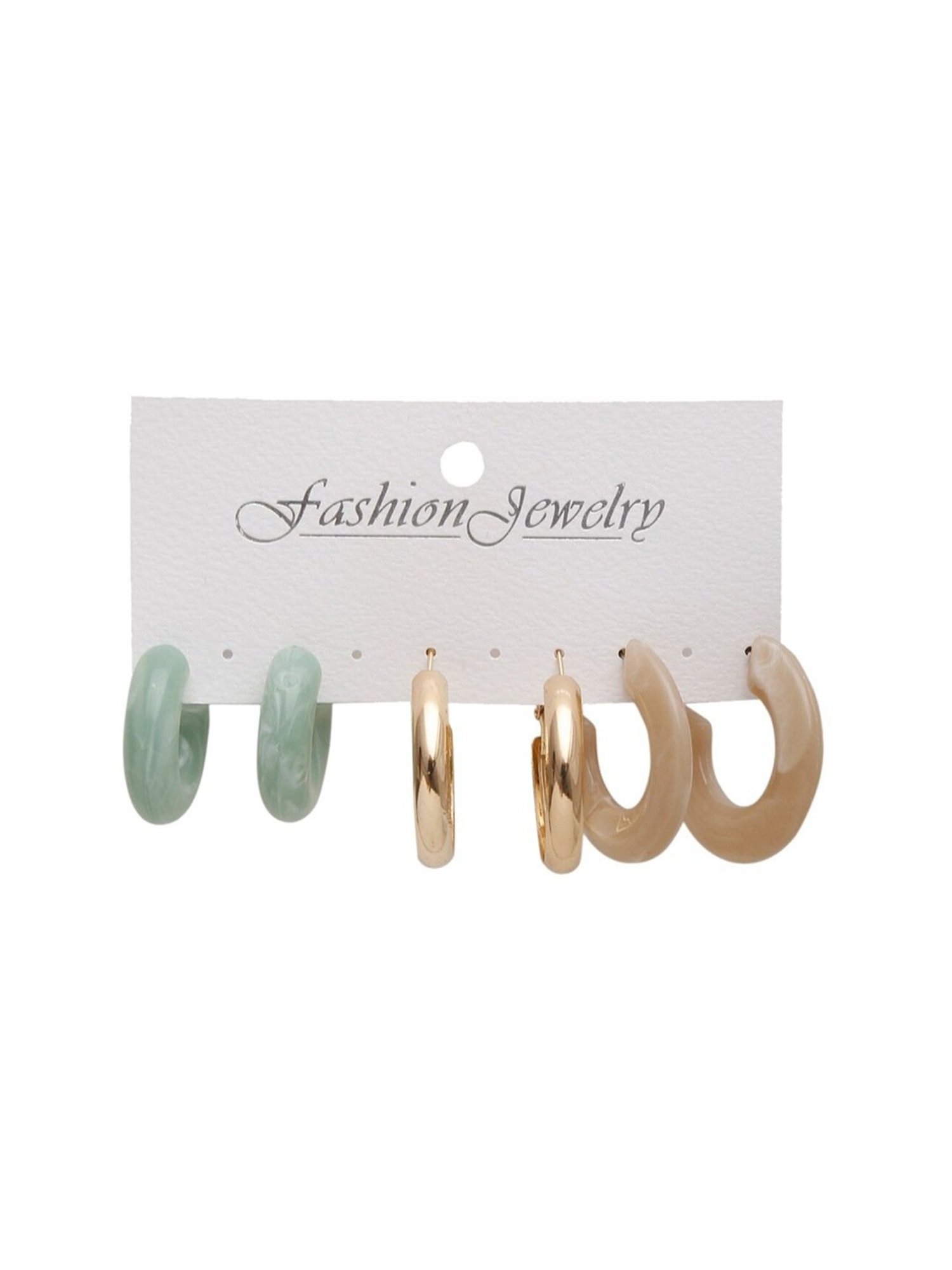 YouBella Contemporary Mixed Metal Finish Blue & Brown Hoop Earrings for Women - Set of 3