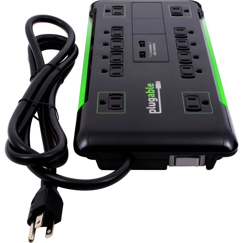 Plugable Surge Protector Power Strip with USB and 12 AC Outlets, Built-in 10.5W 2-Port USB Charger for Android, Apple iOS, and Windows Mobile Devic...