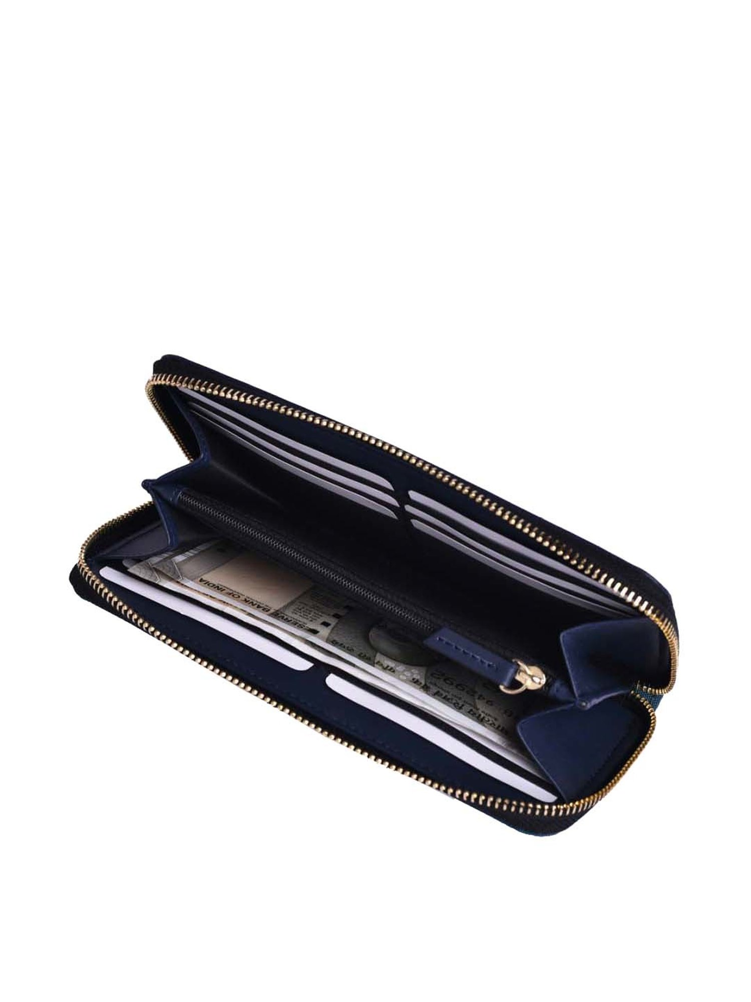 BELWABA Blue Color Block Zip Around Wallet for Women