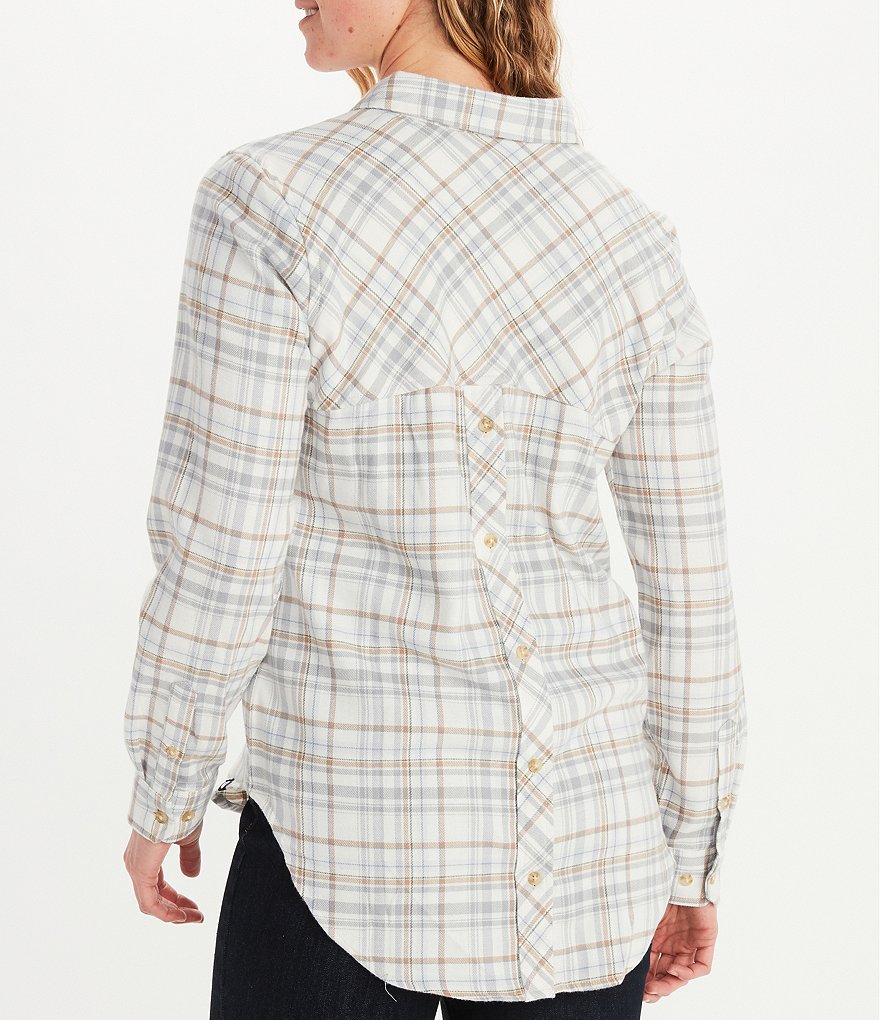 Marmot Maggie Lightweight Flannel Long Sleeve Point Collar Neck Button Front Cotton Blend Shirt