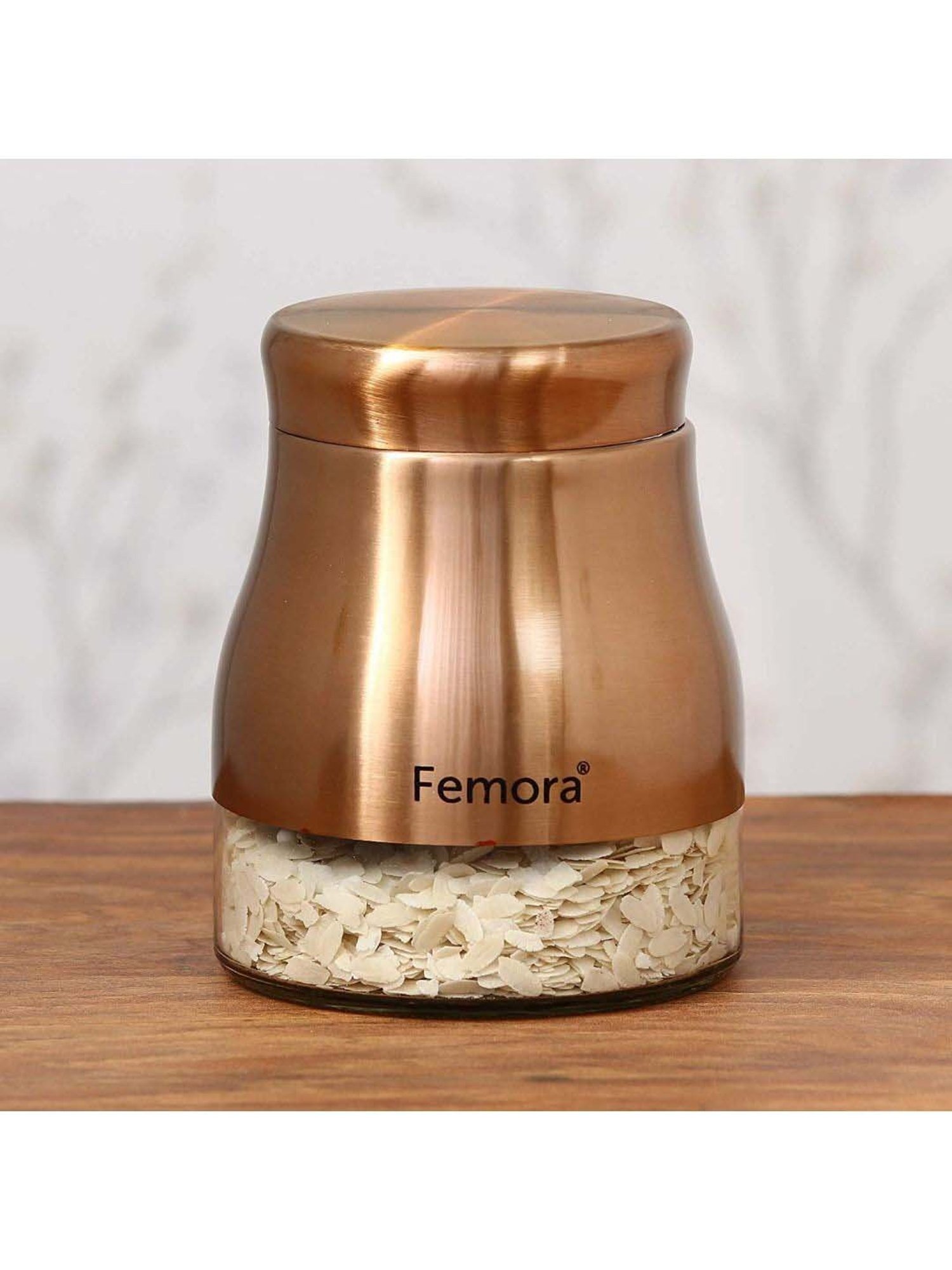 Femora Clear Glass & Steel Metallic Storage Jars (900 ml, 1300 ml & 1750 ml) - Set of 3