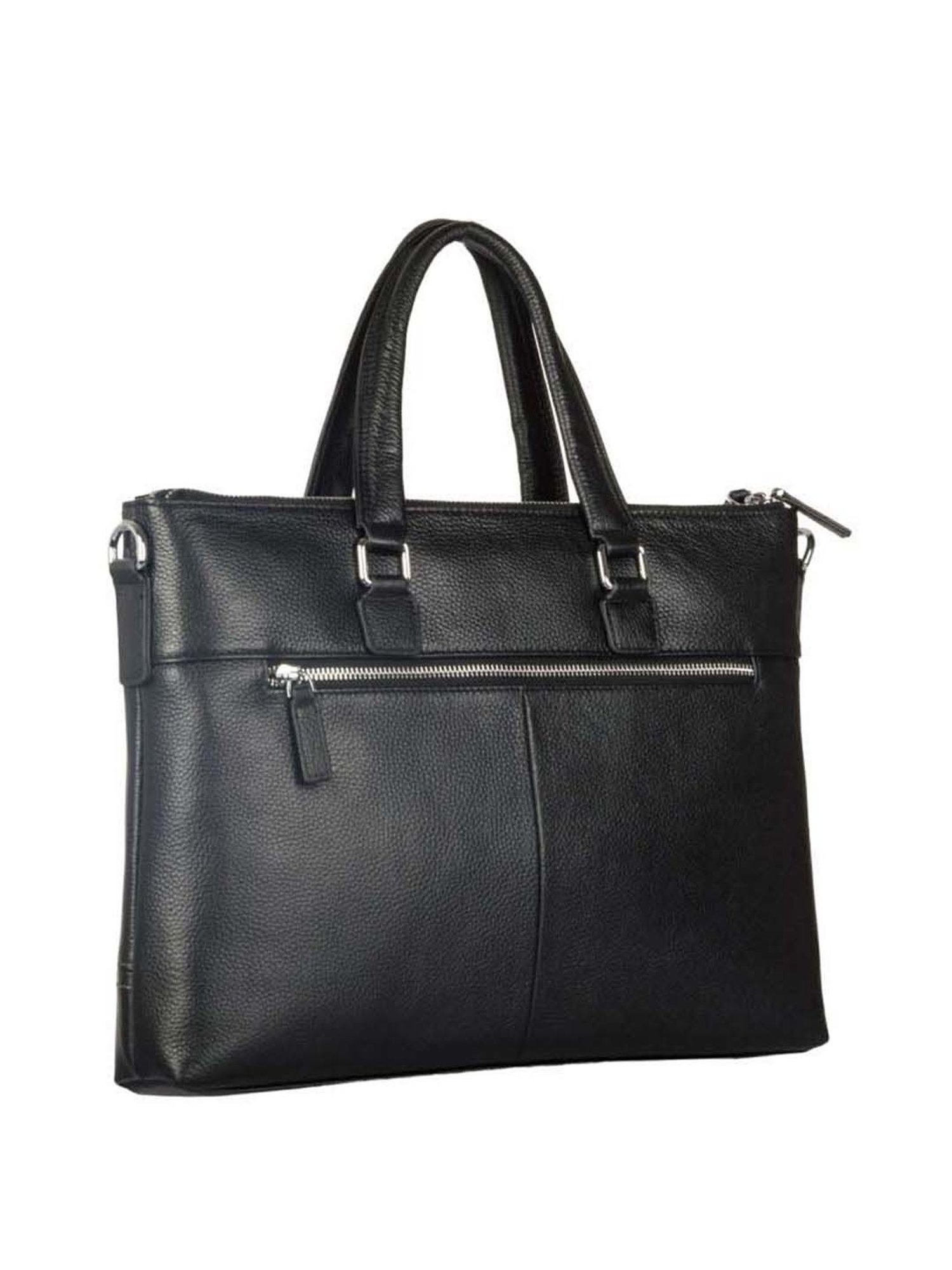 BULCHEE Black Leather Large Laptop Messenger Bag