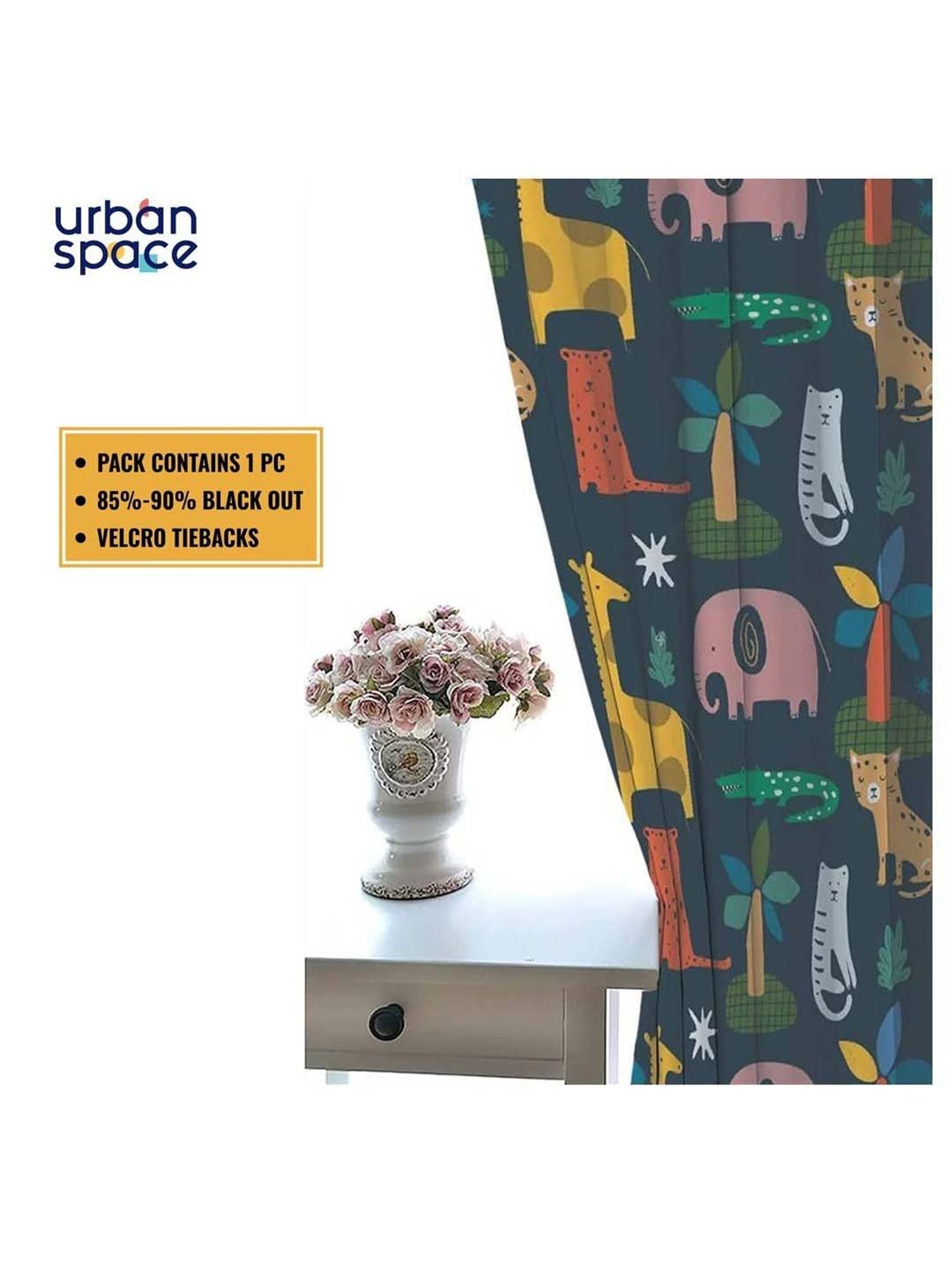 Urban Space Multicolor Polyester Window Curtain With Tieback & Eyelet