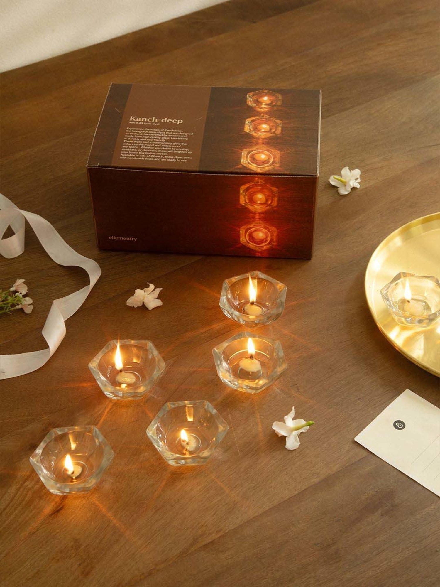 Ellementry Transparent Glass Kanchdeep Home Accent - Set of 24