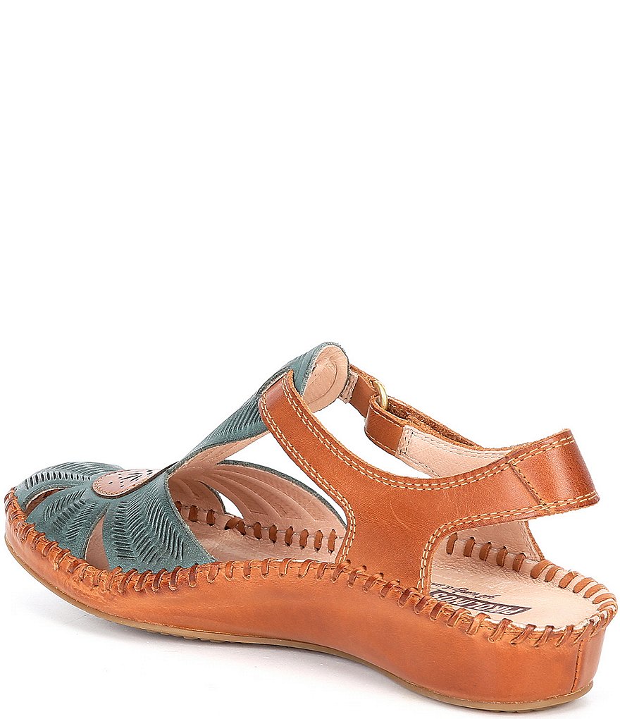 Pikolinos Puerto Vallarta 655 Leather Cut-Out Detail T-Strap Wedge Sandals