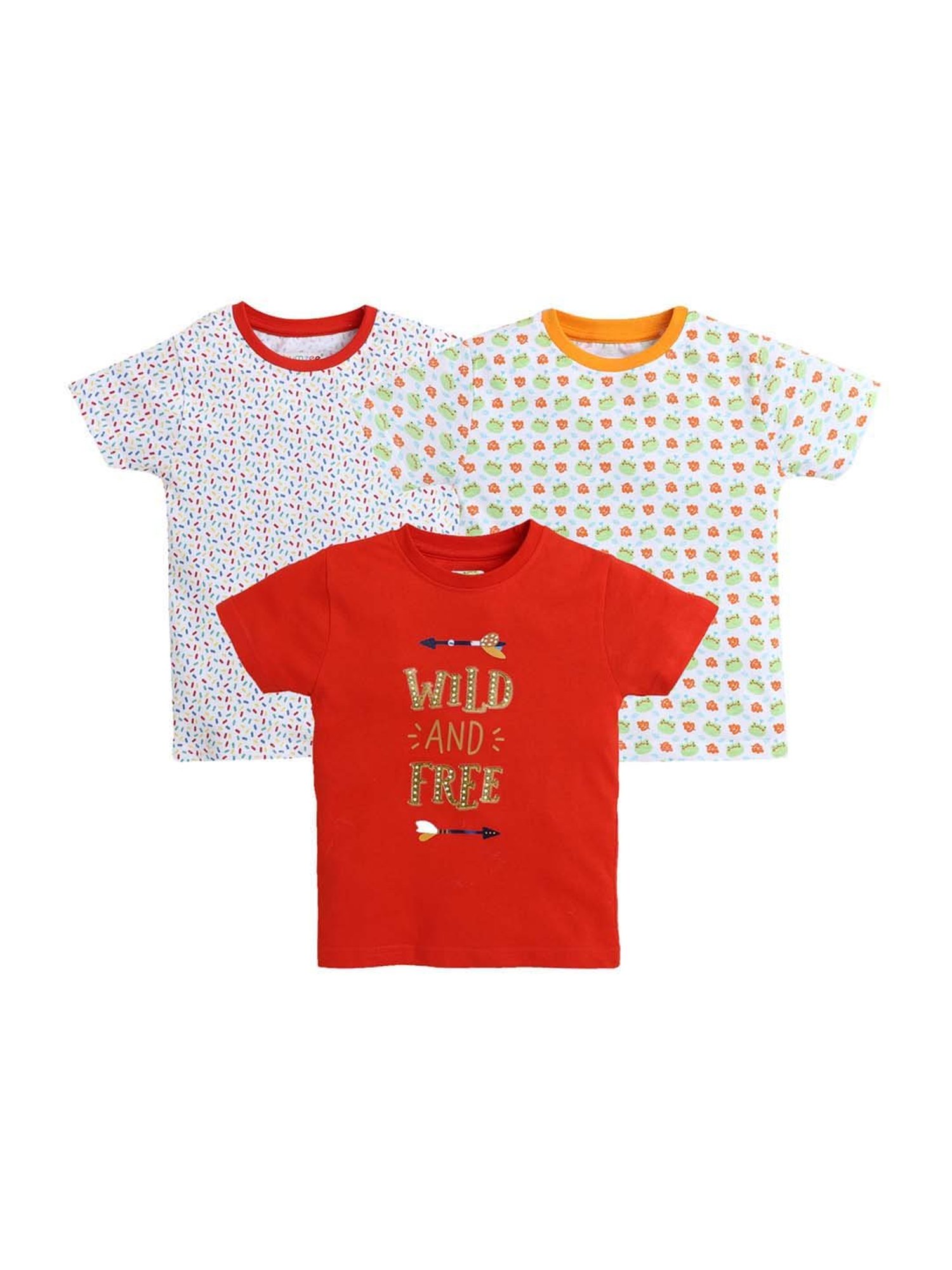 Bumzee Kids Red & White Cotton Printed T-Shirt