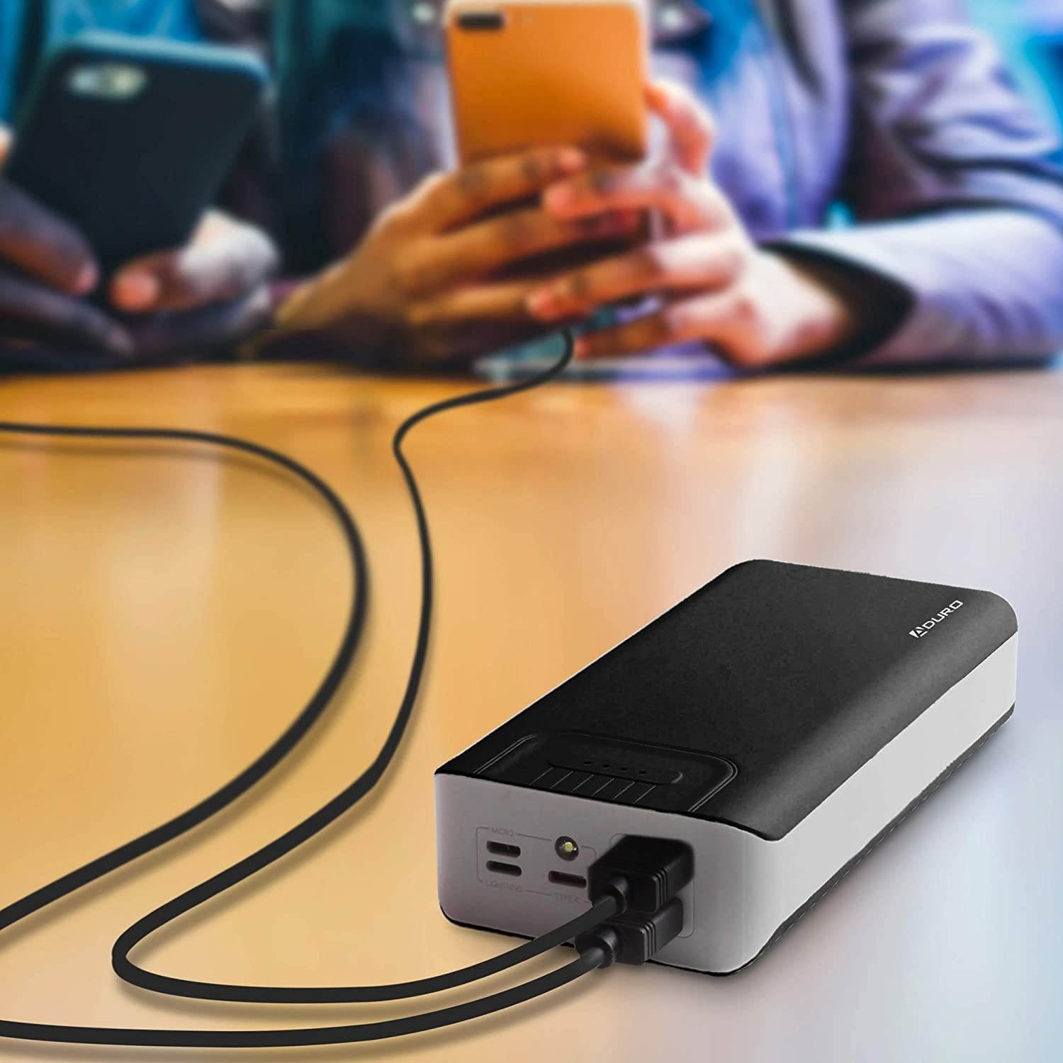 Aduro Portable Charger Power Bank 30000mAh External Battery Pack Phone Charger for Cell Phones with Dual USB Ports for iPhone iPad Samsung Galaxy Android and USB Devices (Black/Grey)