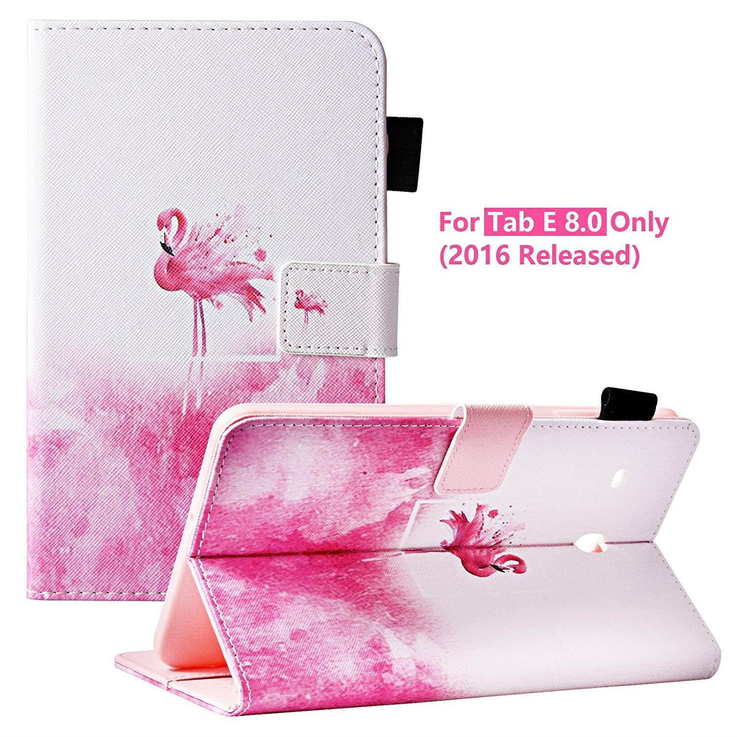 Dteck Case for Samsung Galaxy Tab E 8.0 - Premium PU Leather Slim Fit Smart Stand Cover for Galaxy Tab E 32GB SM-T378/Tab E 8.0-Inch SM-T375/SM-T377 Tablet, Pink Flamingo