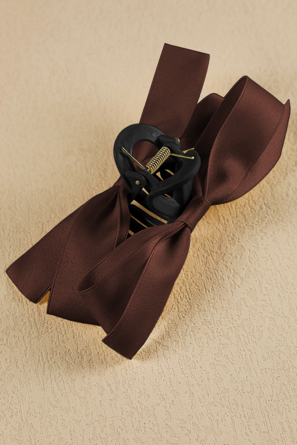 Coffee Solid Color Ribbon Bow Decor Hair Clip