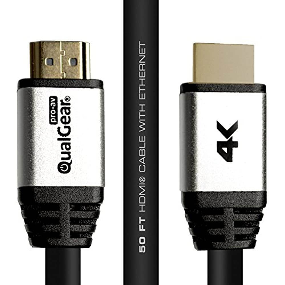 QualGear&reg; 50 Feet High-Speed Long HDMI 2.0 Cable with 24K Gold Plated Contacts, Supports 4K Ultra HD, 3D, 18 Gbps, Audio Return Channel,CL3 Rated for In-Wall Use (QG-CBL-HD20-50FT)