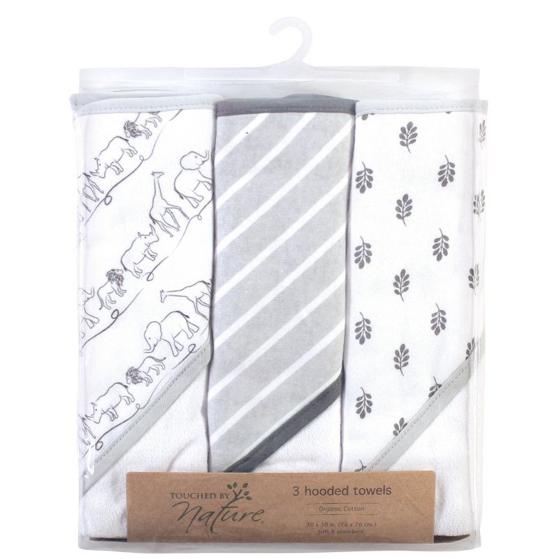 Touched by Nature Baby Unisex Organic Cotton Hooded Towels, Safari, One Size