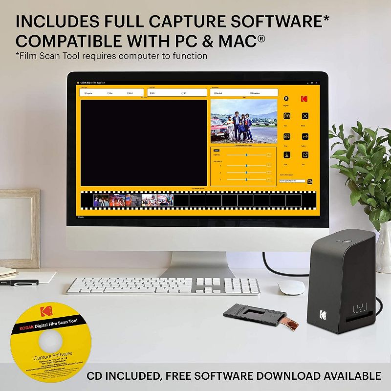 KODAK Film Scan Tool for PC and MAC &ndash; 5MP Digital Film Scanner Converts & Saves 35mm Film Negatives & Slides Directly on Your Computer with Capture and Edit Software, Easy-Load Film Inserts & More
