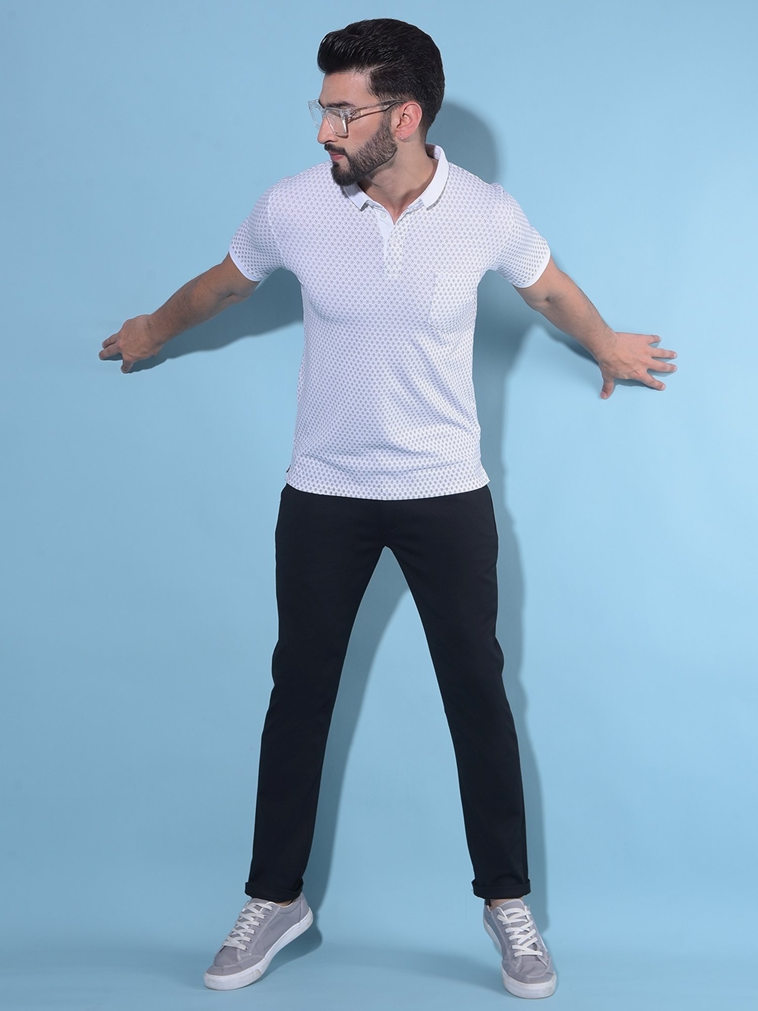 Crimsoune Club White Cotton Slim Fit Printed Polo T-Shirt