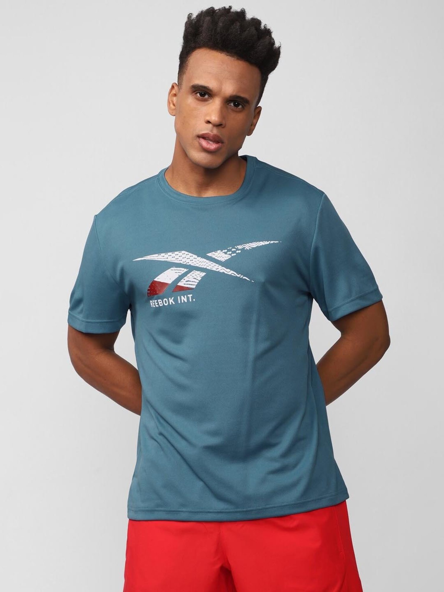 Reebok Blue Slim Fit Printed T-Shirt