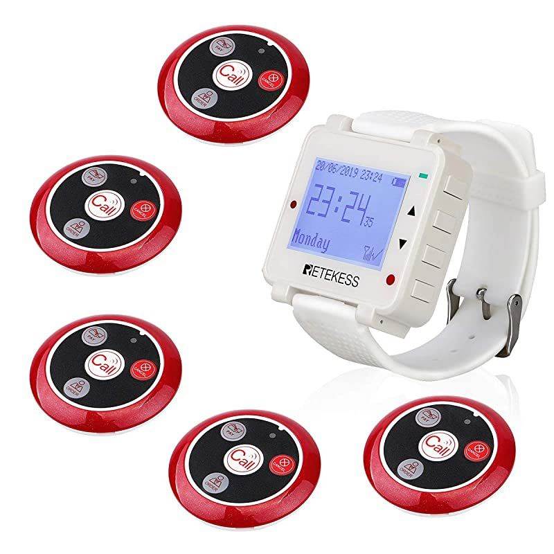 T128 Caregiver Pager,Smart Call Button,Vibration,Buzzer,Alert Service,5 PCS 4-Key Waterproof Alarm Call Button for Elderly,Patient,Nurse,Sick